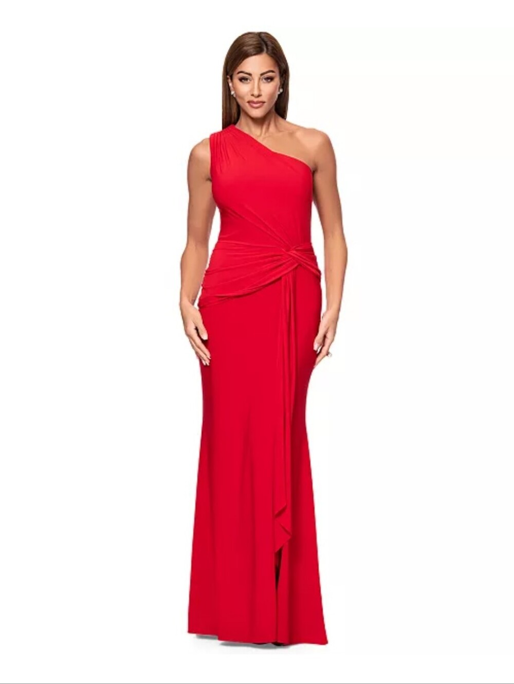 Xscape NWT $209 Red One Shoulder Ruched Maxi Gown Dress Size 6 Formal Wedding